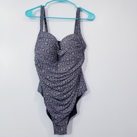 Nip Tuck Swim Blue One Piece Swim Suit Built in Bra Ruched - Picture 1 of 11